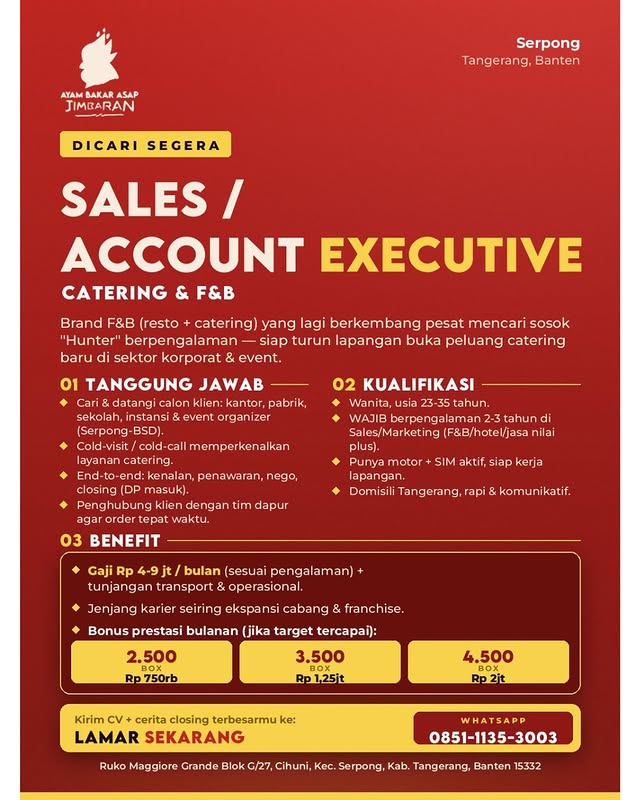 Flyer loker Sales / Account Executive (Catering & F&B) di Ayam Bakar Asap Jimbaran