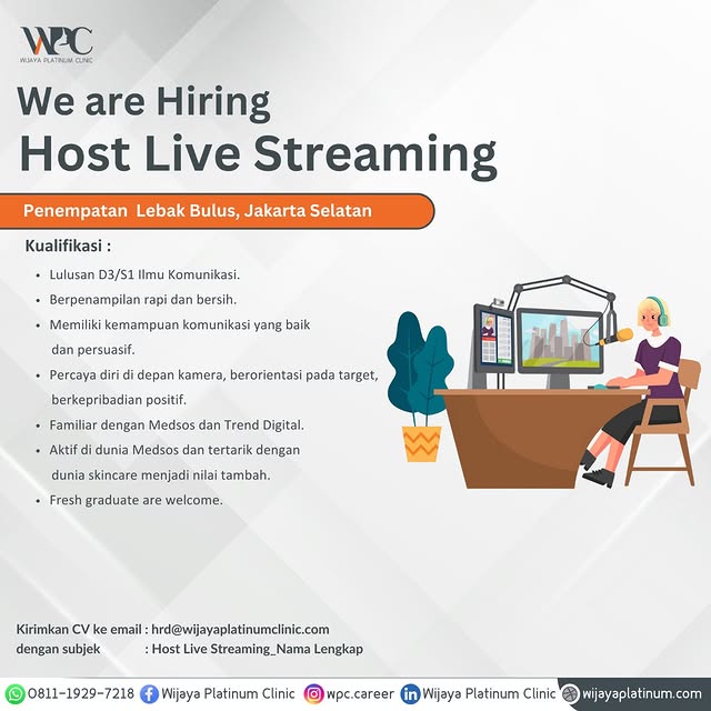 Flyer loker Host Live Streaming di Wijaya Platinum Clinic
