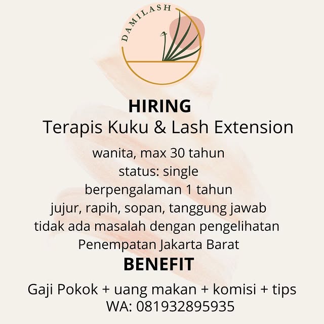 Flyer loker Terapis Kuku & Lash Extension di Damilash